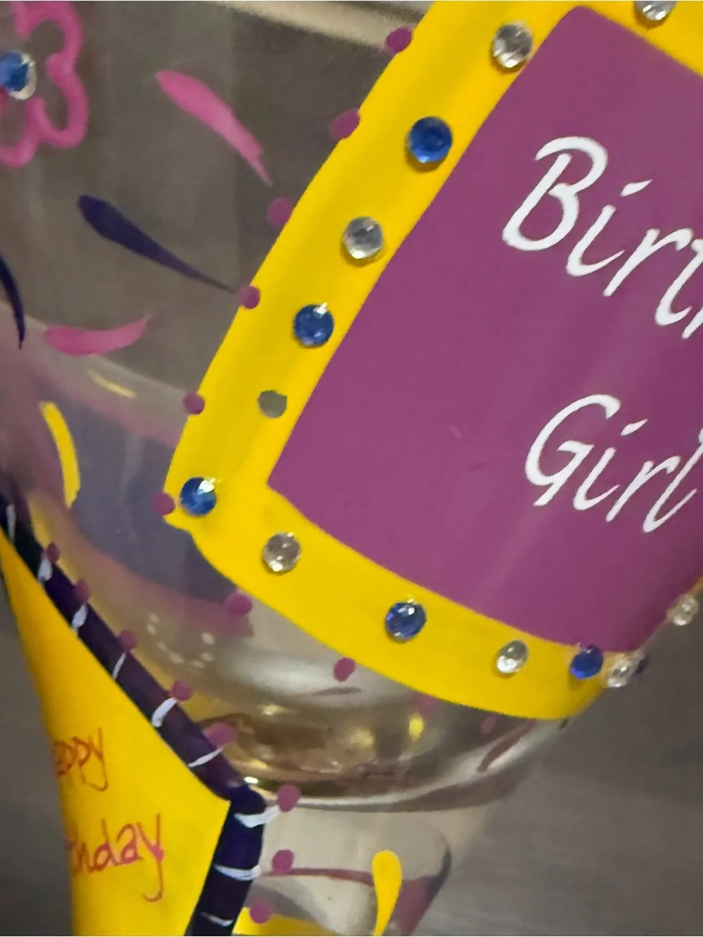 Lolita Hand-Painted Birthday Martini Glass in Pink, Yellow & Purple